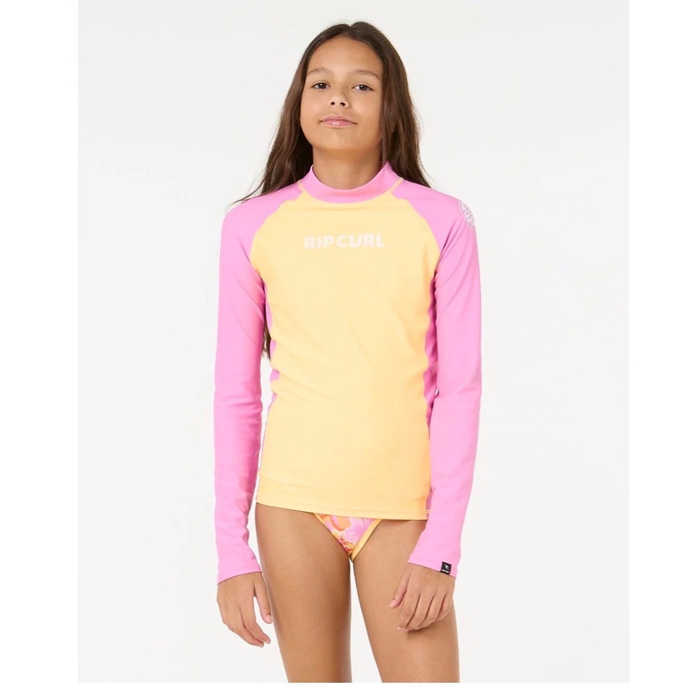 Rip Curl Kids Classic Surf Long Sleeve Rash Guard Mango Pink‎ UPF 50+ Size 8 XS